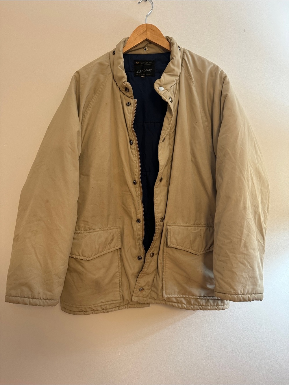 ✅ JC PENNEY Vintage 1980s Long Sleeve Heavy Outerwear Puffer Coat Jacket -Beige